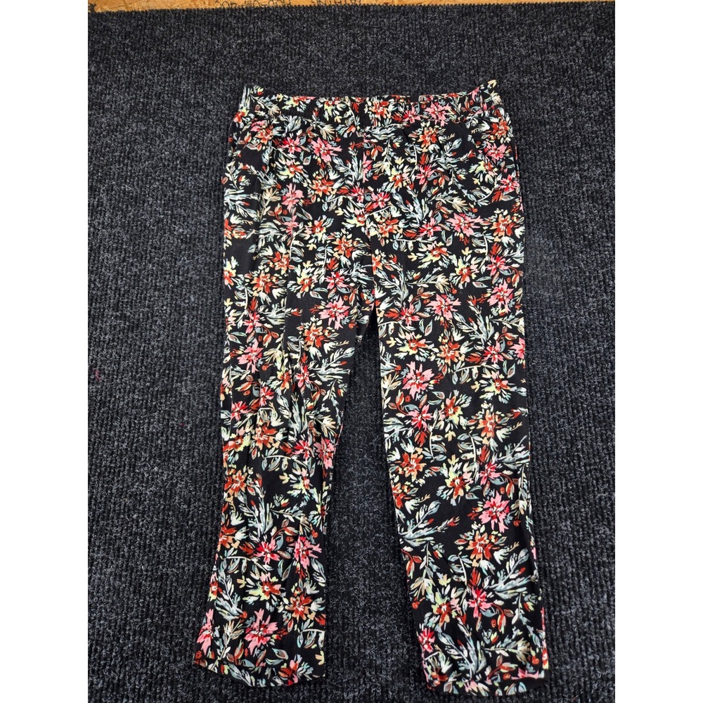 Jessica Simpson Womens Black Floral Viscose Elastic Waist Straight Leg Pants M